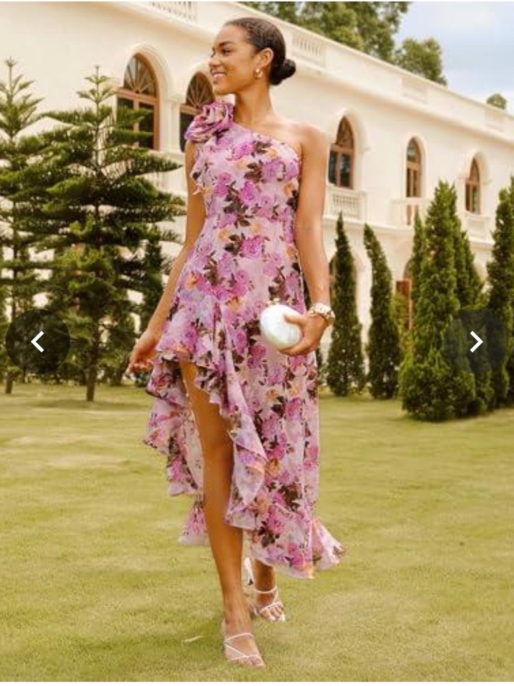 NWT Grace Karin Pink Floral One Shoulder High Low Ruffle Dress Size 10